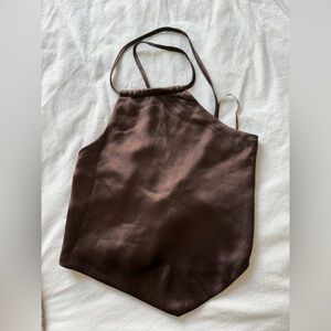 Garage Chocolate Brown Satin Handerchief Halter Top